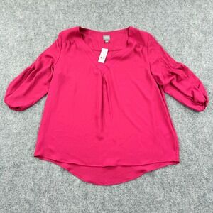 Soho Jeans New York & Company Hot Pink Medium Sleeve V-Neck Blouse NWT Women's